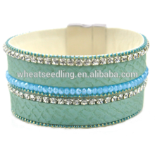 Porzellan Schmuck Großhandel Frankreich Stil Kristall Leder Wrap magnetischen Armband